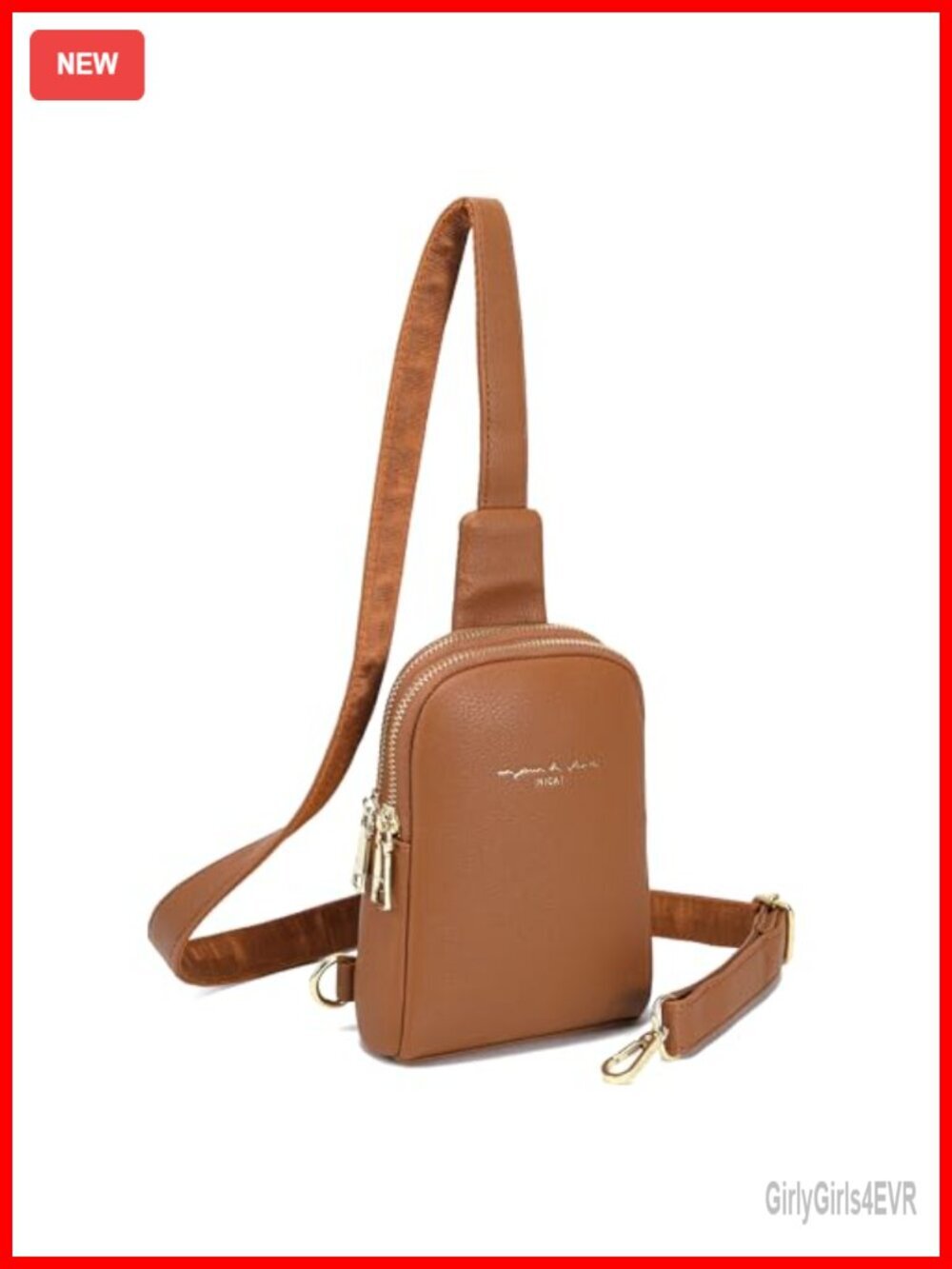 Small Vegan Leather Crossbody Sling Bag with Zipper Compartments